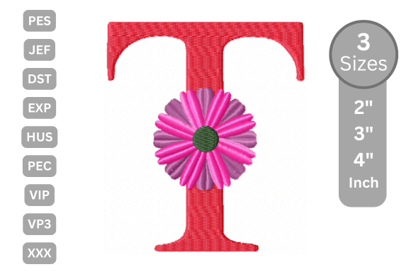 Blossom Alphabet Letter - T: A Floral Touch for Seasonal Embroidery