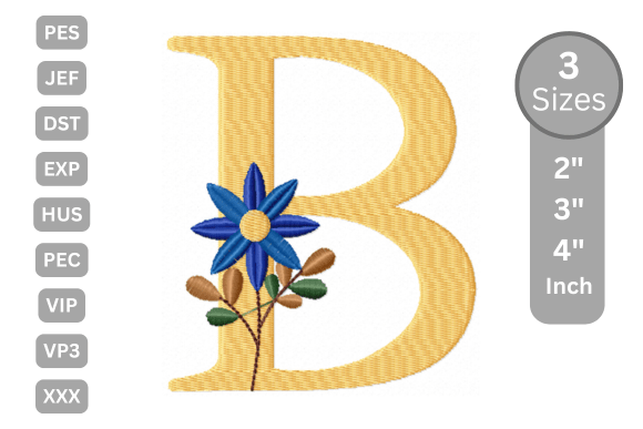 Botanical Flower Letter - B: A Fresh Touch for Personalized Embroidery