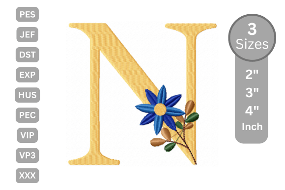 Botanical Flower Letter - N: A Seasonal Embroidery Gem