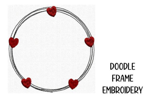 Round Doodle Frame with 5 Hearts: A Sweet Embroidery Design for Craft Fair Charm